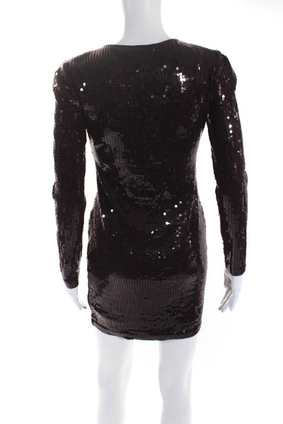 Robert Rodriguez Womens Long Sleeve V Neck Sequin Mini Dress Red Size Small