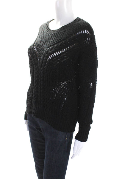 IRO Womens Long Sleeve Open Crochet Knit Scoop Neck Sweater Black Size Medium