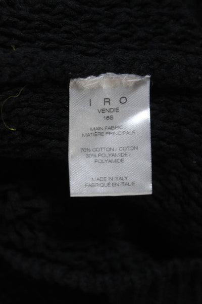 IRO Womens Long Sleeve Open Crochet Knit Scoop Neck Sweater Black Size Medium