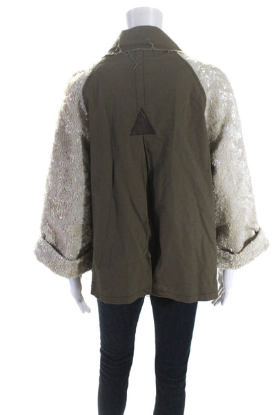 Hei Hei Womens Olive Green Sequins Double Breasted Zip Long Sleeve Jacket Size L