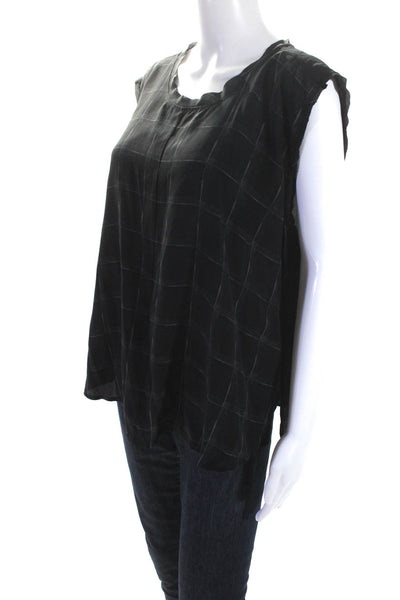Allsaints Womens Black Silk Plaid Crew Neck Sleeveless Blouse Top Size 8