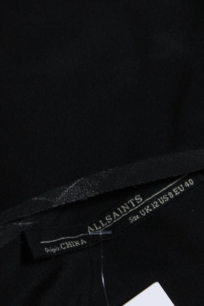 Allsaints Womens Black Silk Plaid Crew Neck Sleeveless Blouse Top Size 8