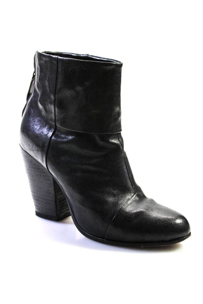 Rag & Bone Womens Side Zip Block Heel Cap Toe Booties Black Leather Size 38.5