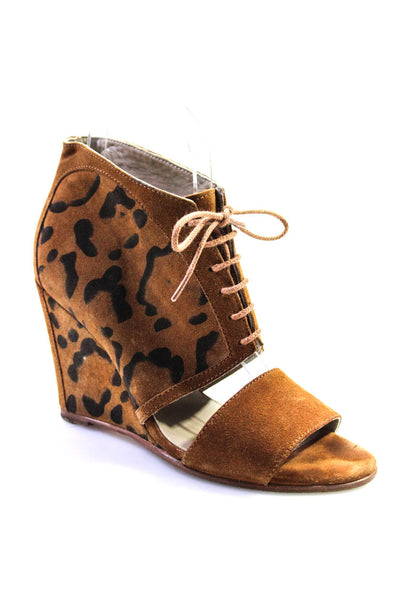 Surface to Air Womens Wedge Heel Leopard Print Suede Sandals Brown Size 38