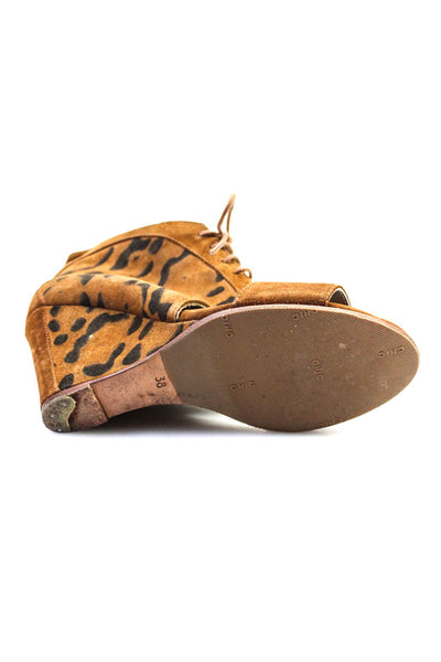 Surface to Air Womens Wedge Heel Leopard Print Suede Sandals Brown Size 38