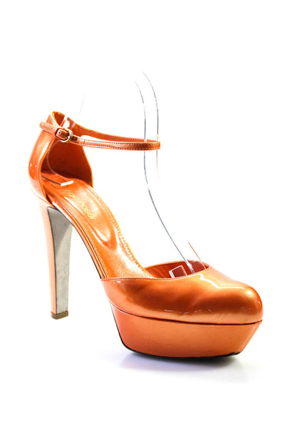 Sergio Rossi Womens Platform Ankle Strap Pumps Orange Patent Leather Size 38