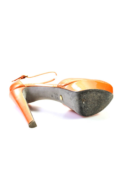 Sergio Rossi Womens Platform Ankle Strap Pumps Orange Patent Leather Size 38