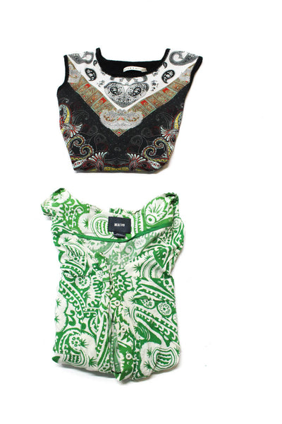 Alice + Olivia Maeve Womens Paisley Abstract Tops Black Green Small Medium Lot 2