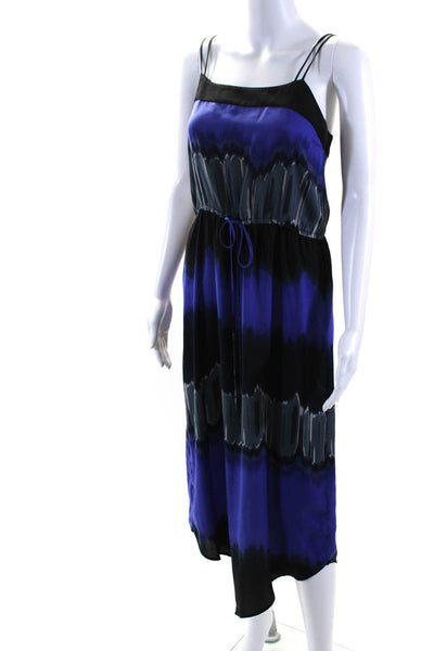 Halston Heritage Womens Drawstring Midi Empire Waist Dress Black Blue Small