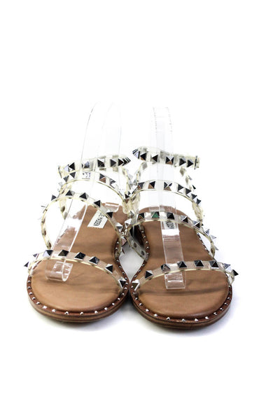 Steve Madden Womens Clear Spike Studded Flat Ankle Strap Travel Sandals Size 8
