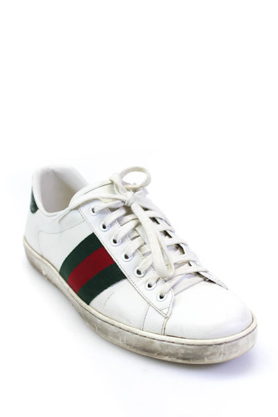 Gucci Womens Ace Low Top Webbing Stripe Croc Embossed Sneakers White Green 37 7