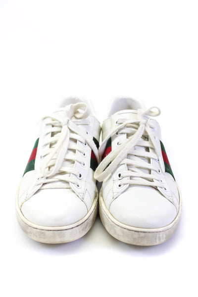 Gucci Womens Ace Low Top Webbing Stripe Croc Embossed Sneakers White Green 37 7