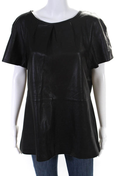 Banana Republic Womens Back Zip Short Sleeve Leather Shirt Black Size XL