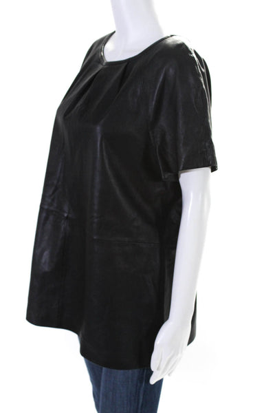 Banana Republic Womens Back Zip Short Sleeve Leather Shirt Black Size XL