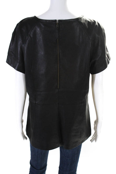 Banana Republic Womens Back Zip Short Sleeve Leather Shirt Black Size XL