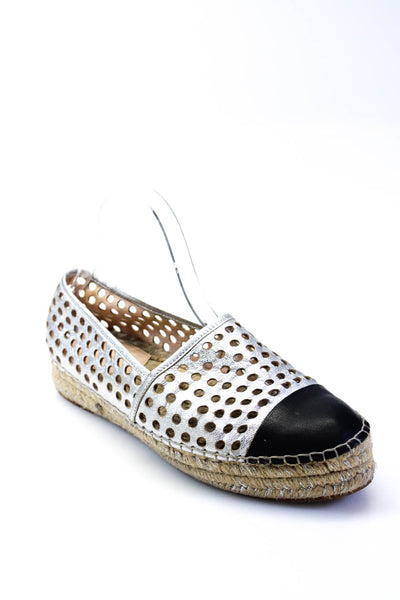 Loeffler Randall Womens Slip On Round Toe Perforated Loafers Silver Black Size 9