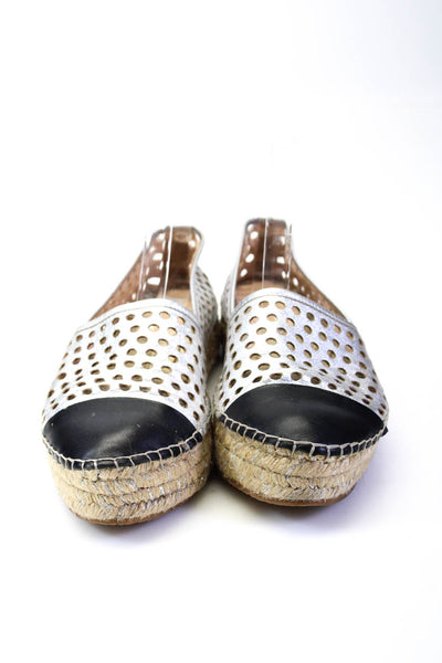 Loeffler Randall Womens Slip On Round Toe Perforated Loafers Silver Black Size 9