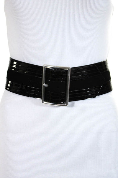 Saint Laurent Womens Patent Leather Suede Wide Belt Black Size 70cm