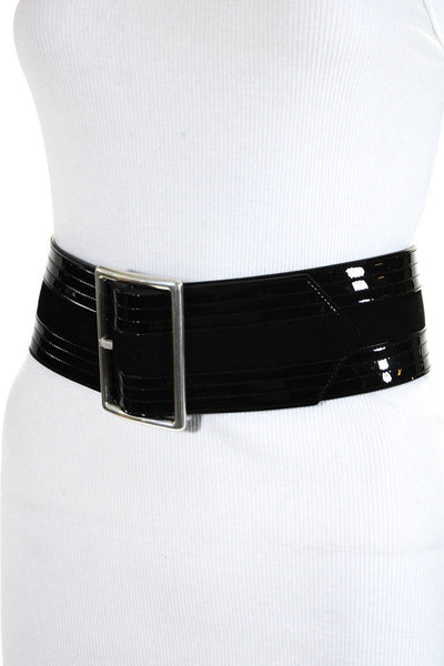 Saint Laurent Womens Patent Leather Suede Wide Belt Black Size 70cm