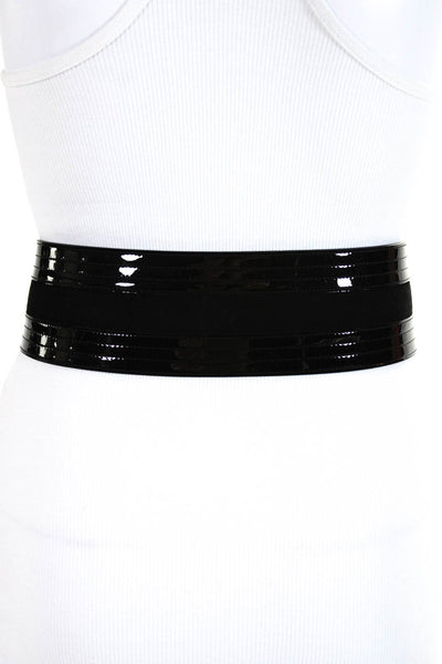 Saint Laurent Womens Patent Leather Suede Wide Belt Black Size 70cm