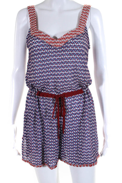 Missoni Womens Knit Chevron V Neck Mini Sheath Dress Red Blue Size IT 40