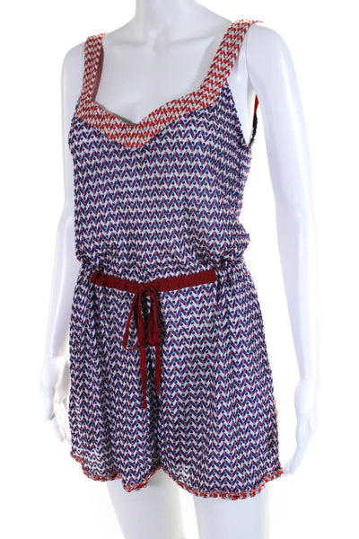 Missoni Womens Knit Chevron V Neck Mini Sheath Dress Red Blue Size IT 40