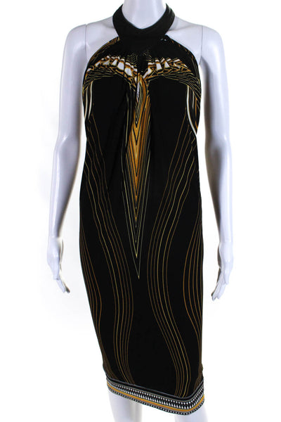 Roberto Cavalli Womens Open Back Satin Halter Striped Dress Black Brown IT 38