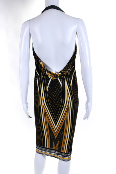 Roberto Cavalli Womens Open Back Satin Halter Striped Dress Black Brown IT 38