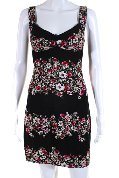 Dolce and Gabbana Womens Back Zip V Neck Floral Mini Dress Black Pink Size IT 40