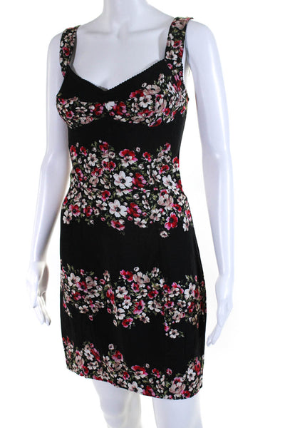 Dolce and Gabbana Womens Back Zip V Neck Floral Mini Dress Black Pink Size IT 40