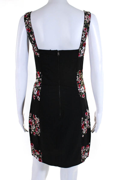 Dolce and Gabbana Womens Back Zip V Neck Floral Mini Dress Black Pink Size IT 40