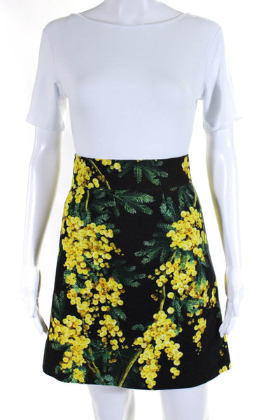 Dolce & Gabbana Womens Back Zip Knee Length Floral Skirt Black Yellow Size IT 40