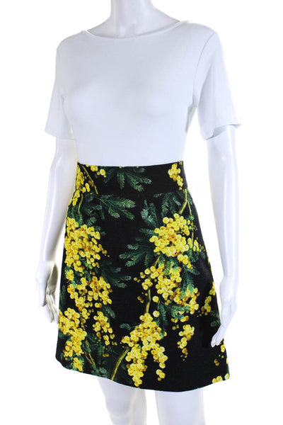 Dolce & Gabbana Womens Back Zip Knee Length Floral Skirt Black Yellow Size IT 40