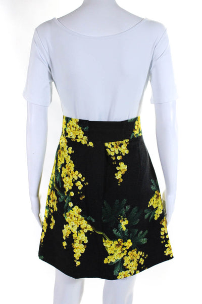 Dolce & Gabbana Womens Back Zip Knee Length Floral Skirt Black Yellow Size IT 40