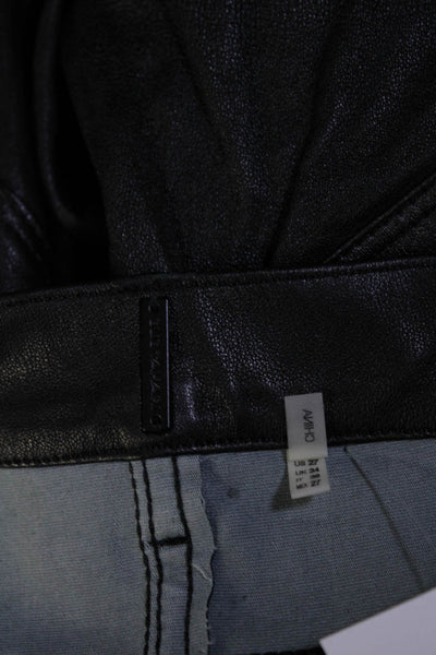 Elie Tahari Womens Button Closure Five Pockets Skinny Leather Pant Black Size 27