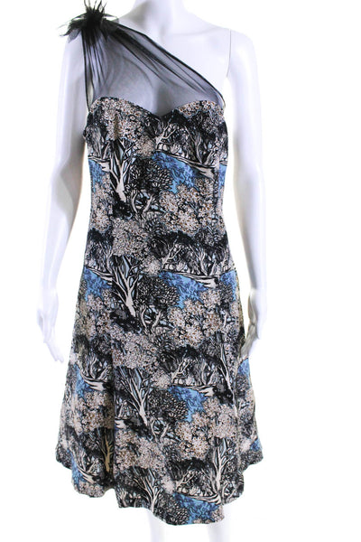 Plenty by Tracy Reese Womens Black Cream Printed Mesh One Shoulder Dress Size 8