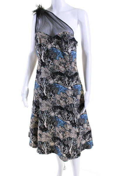 Plenty by Tracy Reese Womens Black Cream Printed Mesh One Shoulder Dress Size 8