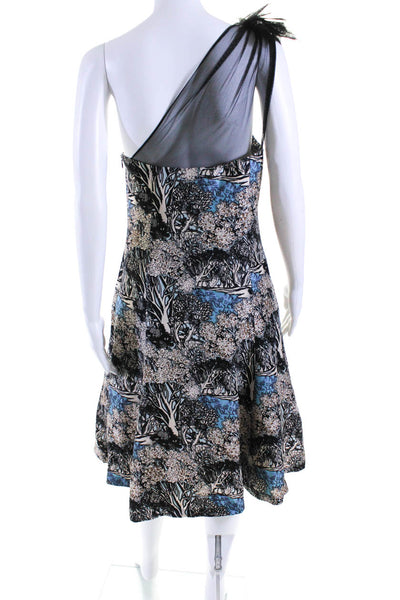 Plenty by Tracy Reese Womens Black Cream Printed Mesh One Shoulder Dress Size 8