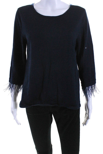 Moth Womens Navy Feather Detail Crew Neck Long Sleeve Sweater Top Size M