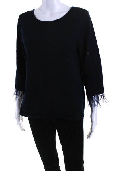 Moth Womens Navy Feather Detail Crew Neck Long Sleeve Sweater Top Size M