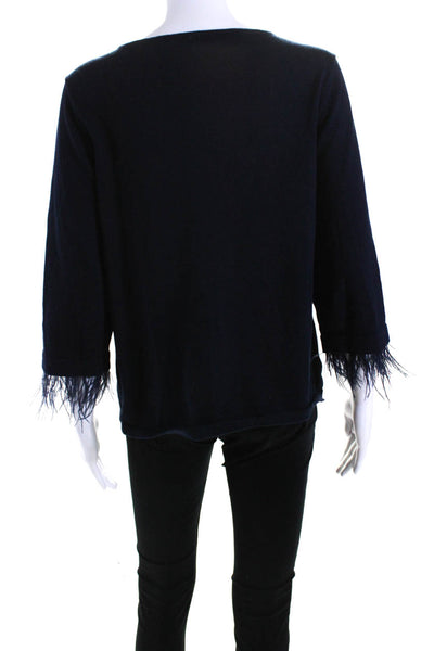 Moth Womens Navy Feather Detail Crew Neck Long Sleeve Sweater Top Size M