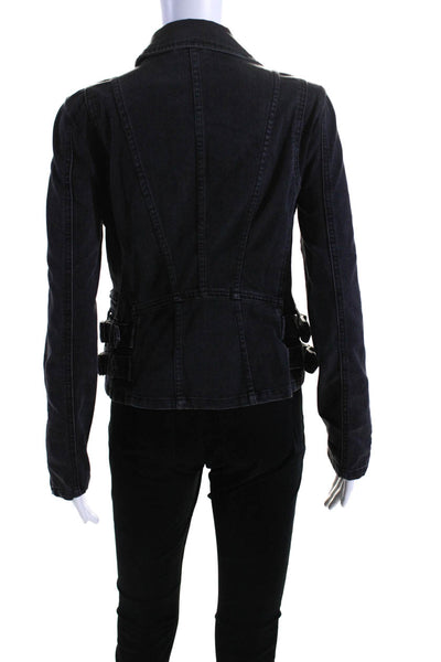 Free People Womens Cotton Denim Asymmetrical Zip Jean Jacket Light Black Size 2
