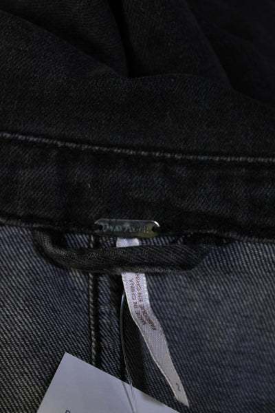 Free People Womens Cotton Denim Asymmetrical Zip Jean Jacket Light Black Size 2