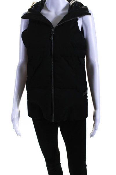 The North Face Womens Sleeveless Full Zip Hooded 550 Puffer Vest Black Size S