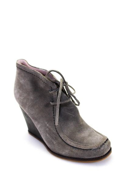 Plenty by Tracy Reese Womens Suede Lace Up Wedges Gray Size 37.5 7.5