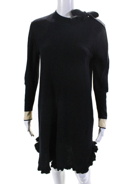 Sonia Rykiel Womens Long Sleeve Crew Neck Knit Sweater Dress Black White Small