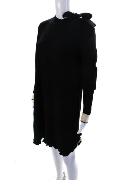 Sonia Rykiel Womens Long Sleeve Crew Neck Knit Sweater Dress Black White Small