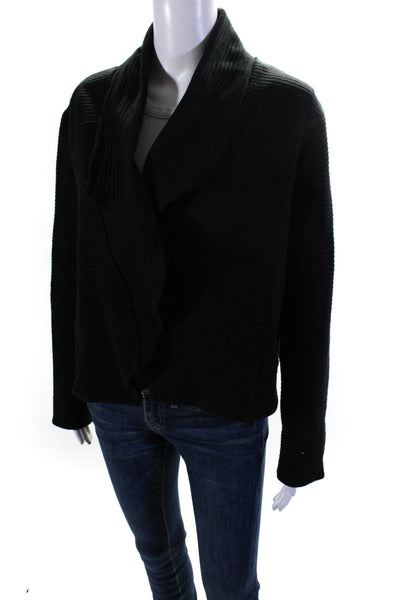 Dolan Womens Quilted Draped Collar Long Sleeve Cropped Cardigan Black Size 1