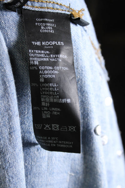 The Kooples Womens Cotton Long Sleeve Rhinestone Hem Button Up Shirt Blue Size 2