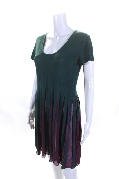 Desigual Womens Short Sleeve Pleated Tunic Sweater Teal Magenta Size Medium